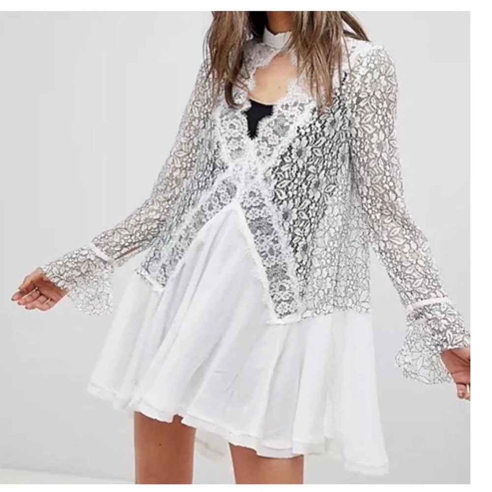 Free People Tell Tale White Ivory Boho Lace Tunic Size Medium